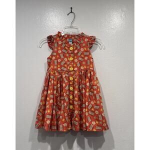 Little‎ Miss Marmalade Girls Size 7 Orange Dress Button Front Floral Hedgehog